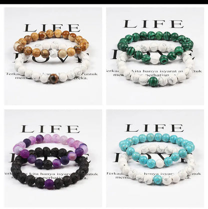 Couples Distance Lava Stone Yoga Bracelets Set - Smarsty