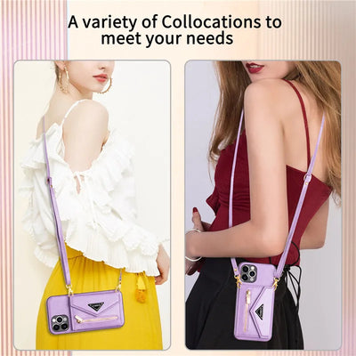 Zipper Wallet Phone Case For iPhone 14 13 12 11 X XS XR Leather Card Back Crossbody Strap Leather Magnetic Wallet Phone Case by Smarsty