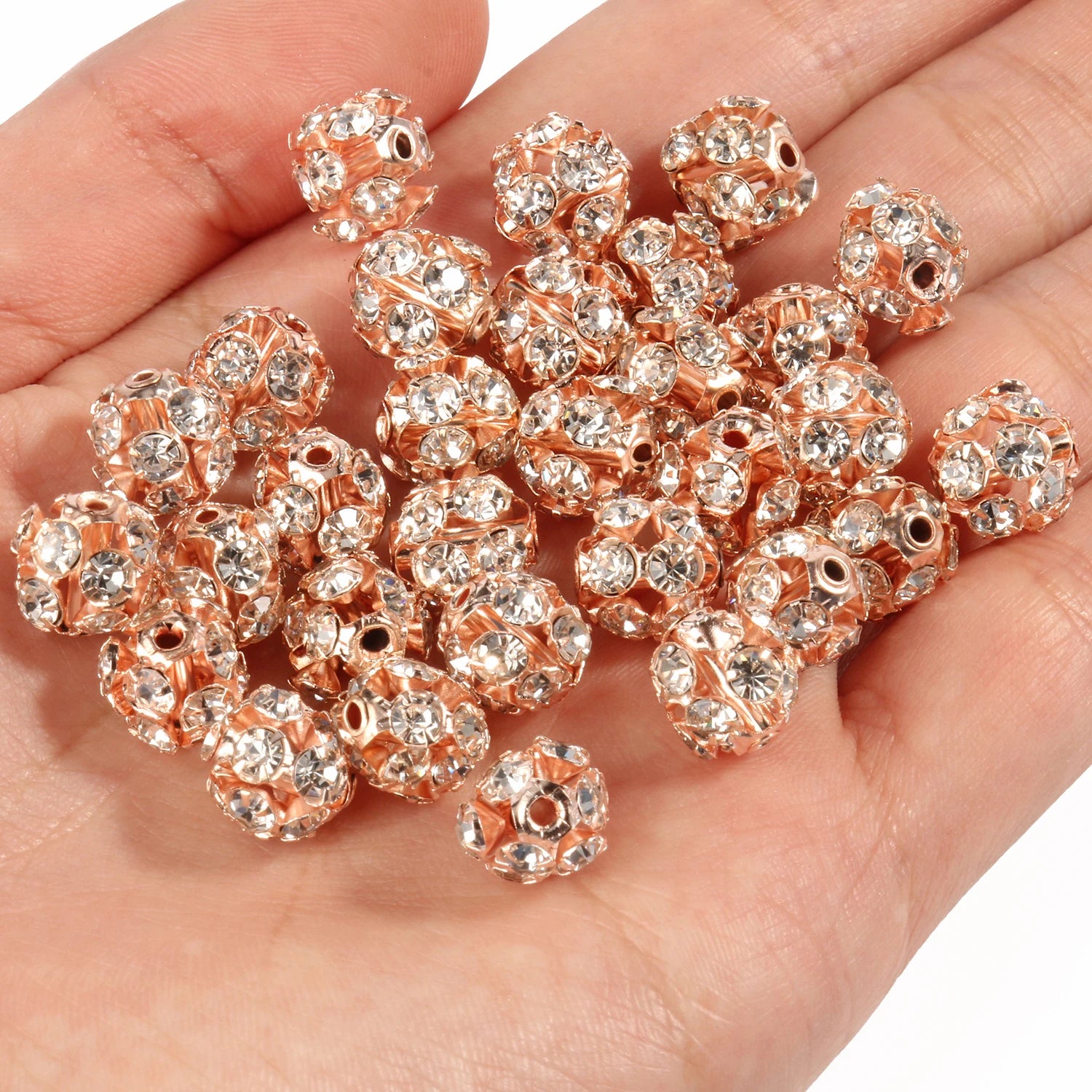 50pcs AB Color Metal Crystal Rhinestone Beads for Jewelry Making - Smarsty