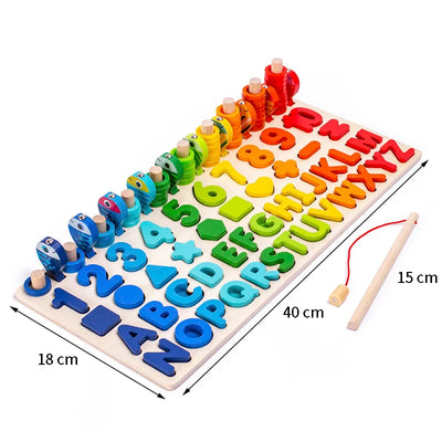 3D Preschool Children Educational Toys Wooden Montessori Arithmetic Magnetic Fishing Digital Shape Matching Building Block Toys - Smarsty