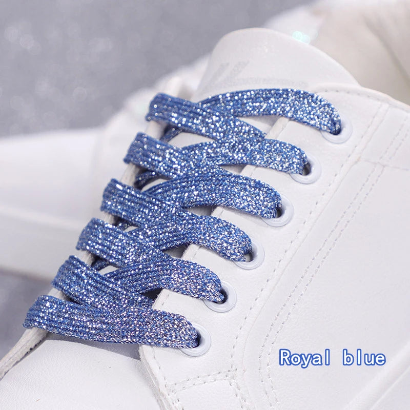 1Pair Fashion Glitter Shoelaces Colorful Flat Shoe laces for Athletic Running Sneakers Shoes Boot 1CM Width Shoelace Strings