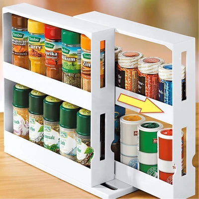 2 Layer Storage Kitchen Rotating Organize Spices Jar Bottle Storage Rack Kitchen Bottle Storage Organizer Shelves Slide Cabinet by Smarsty