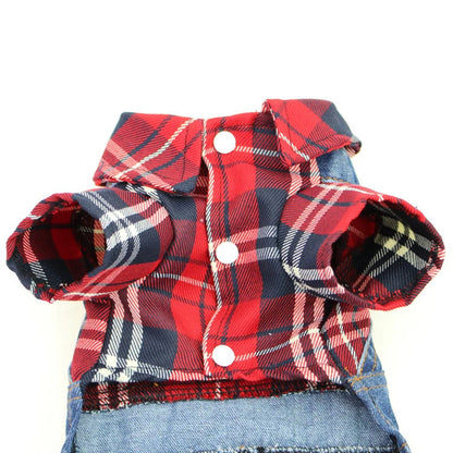 Denim Plaid Jumpsuit Hoodie for Dogs and Cats - Smarsty