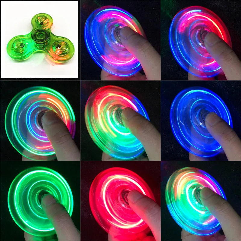 Crystal Luminous LED light Fidget Spinner Hand Top Spinners Glow in Dark EDC Stress Relief Toys Kinetic Gyroscope for Children by Smarsty