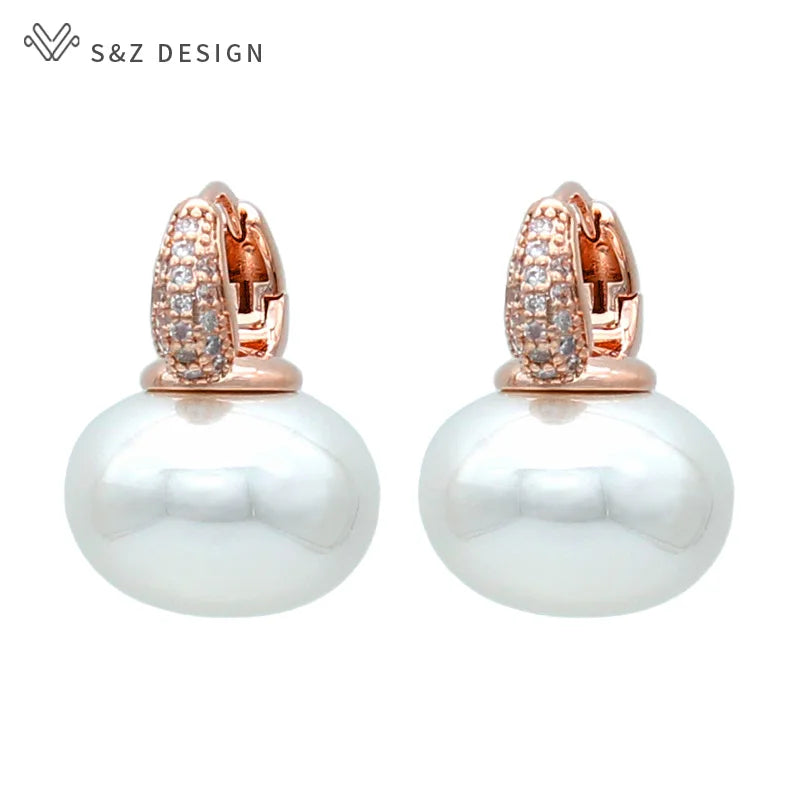 Fashion Pearl Dangle Earrings for Women with Cubic Zirconia - Smarsty