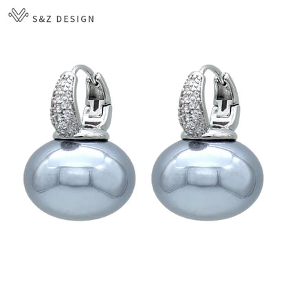 Fashion Pearl Dangle Earrings for Women with Cubic Zirconia - Smarsty