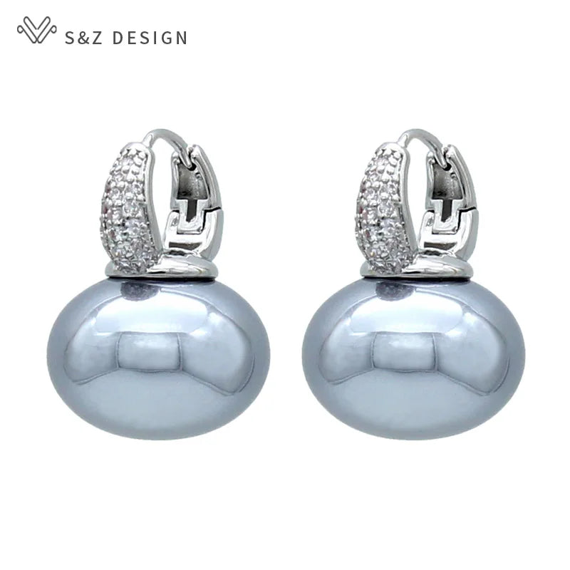 Fashion Pearl Dangle Earrings for Women with Cubic Zirconia - Smarsty