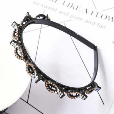 Double Layer Braided Headband With Pearl Accent Comfortable - Smarsty