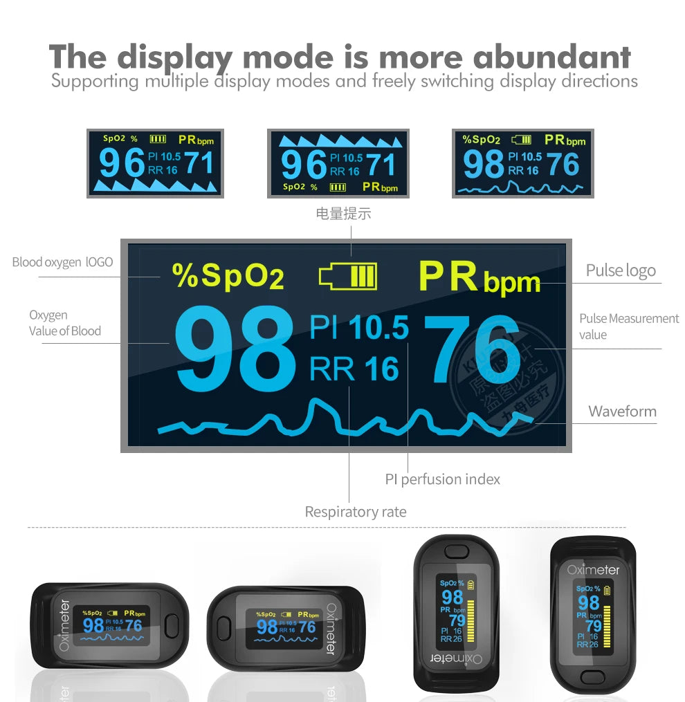 KIUZOU Finger Pulse Oximeter with Dual Color OLED Display - Smarsty