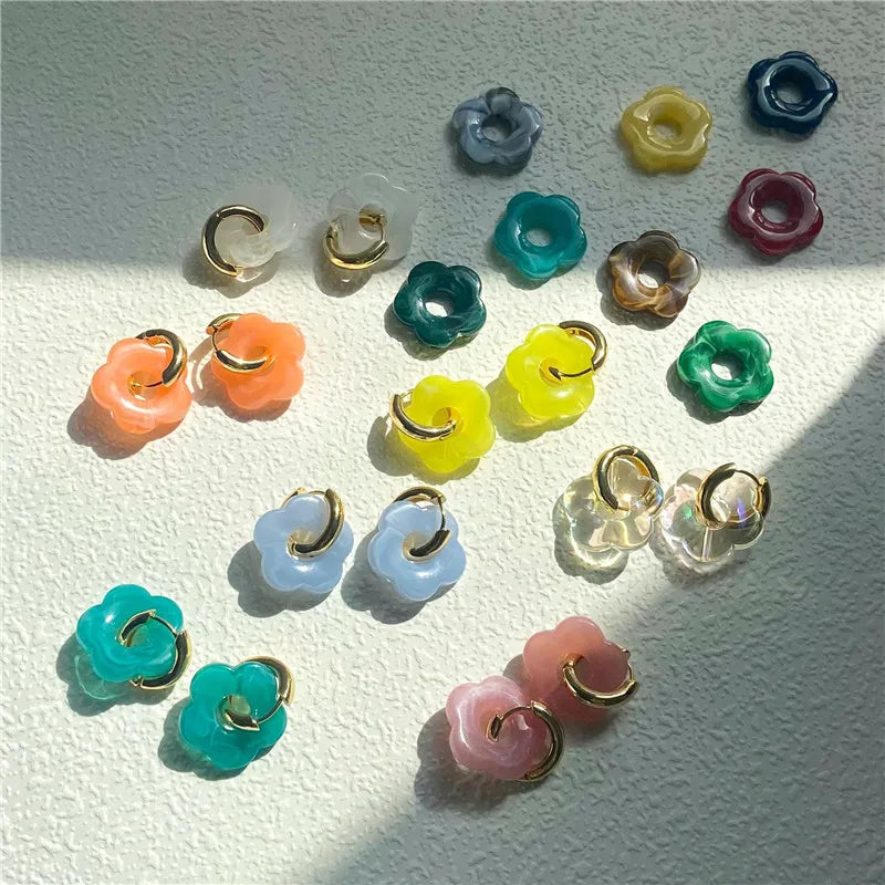 Multicolor Transparent Flower Drop Earrings for Women Fashion - Smarsty