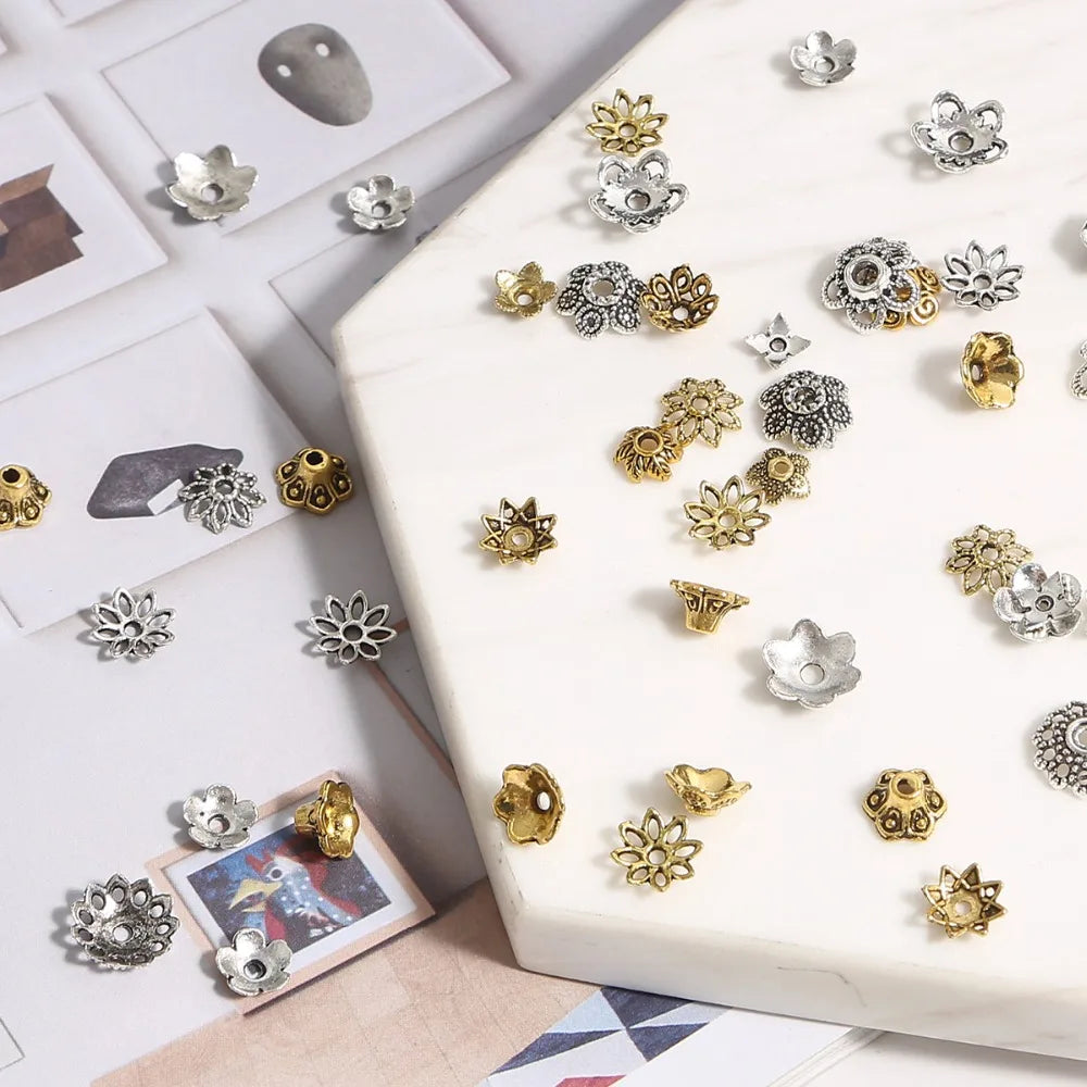 50pcs Tibetan Silver Leaf Flower Bead Caps for Jewelry Making - Smarsty