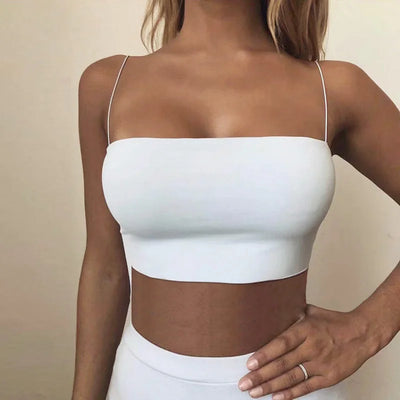 2024 Summer Women's Crop Top Sexy Elastic Cotton Camis sleeveless Short Tank Top Bar - Smarsty