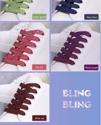 1Pair Fashion Glitter Shoelaces Colorful Flat Shoe laces for Athletic Running Sneakers Shoes Boot 1CM Width Shoelace Strings