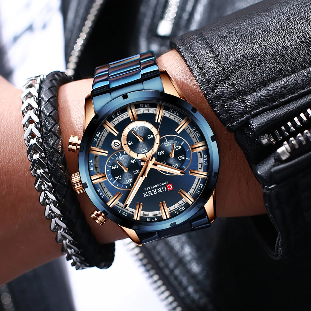 Curren Men's Waterproof Business Watch with Blue Dial - Smarsty