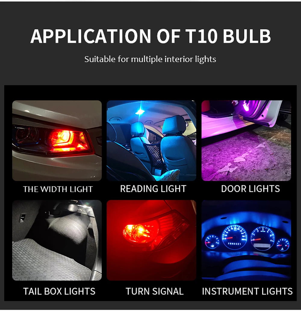 10X New W5W LED T10 Car Lights COB Glass Interior Parts Bulbs White ice blue Yellow Auto License Plate Lamp Dome Read Light 12V - Smarsty