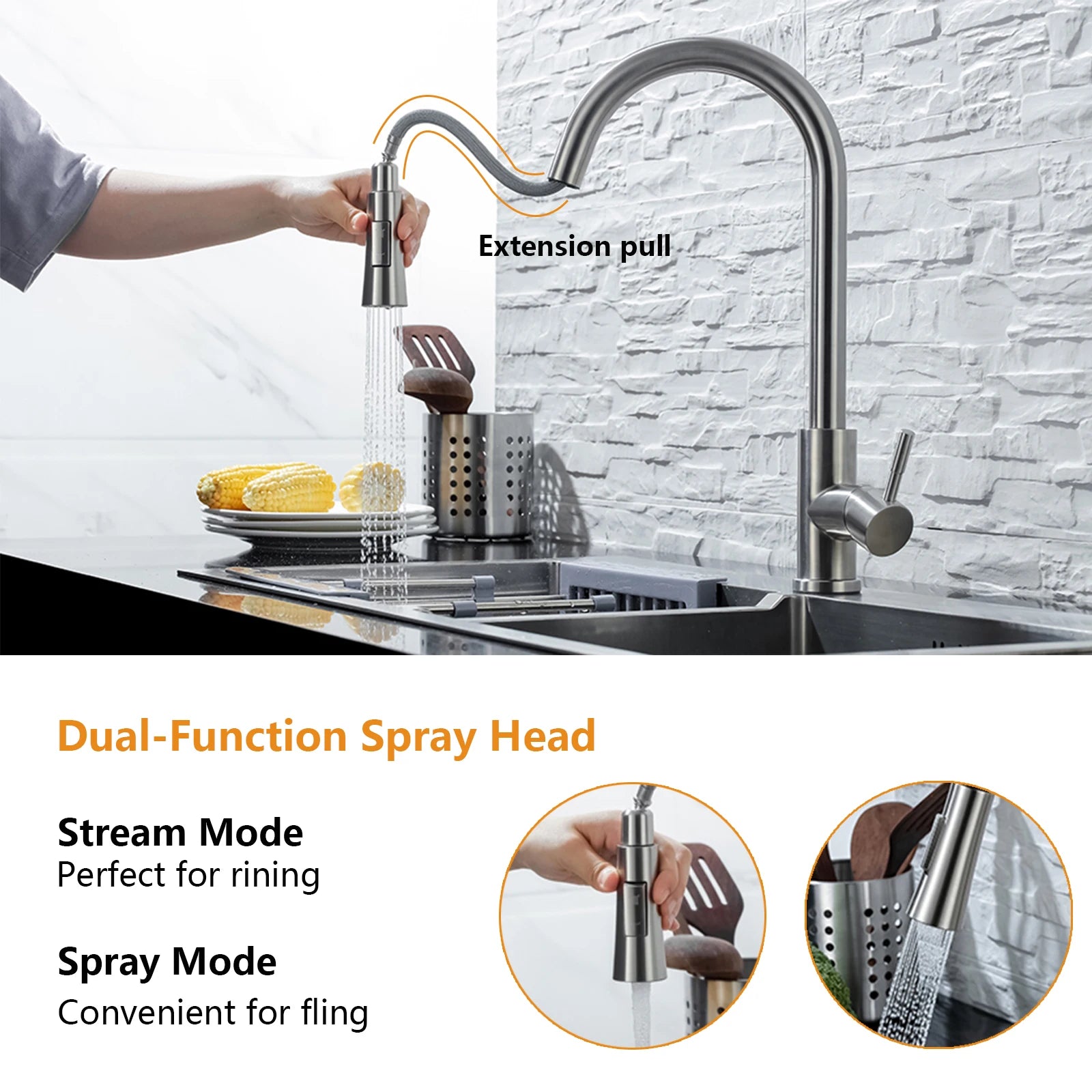 Brushed Nickel Pull Out Kitchen Faucet with Single Handle - Smarsty