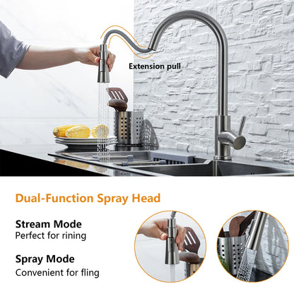 Brushed Nickel Pull Out Kitchen Faucet with Single Handle - Smarsty