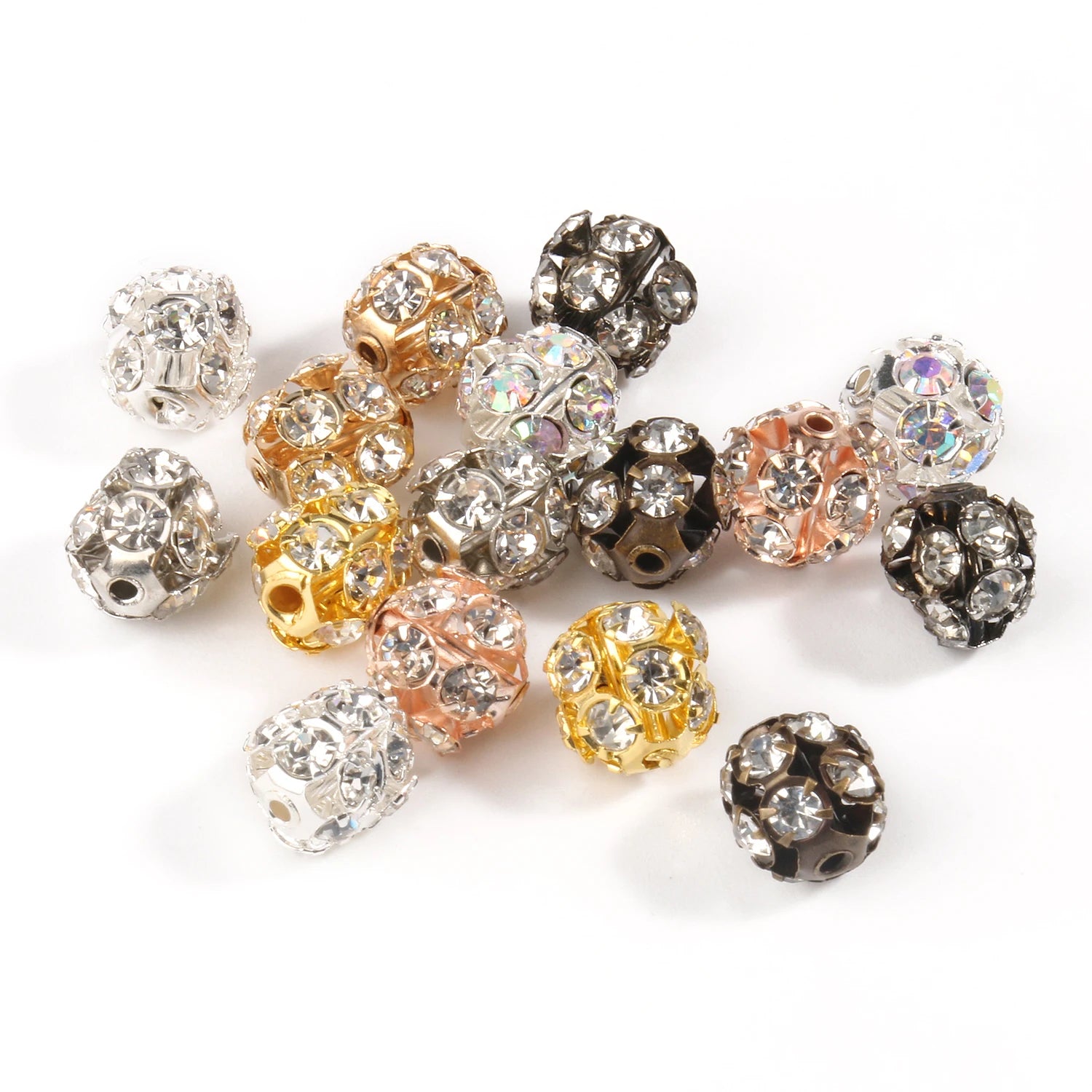 50pcs AB Color Metal Crystal Rhinestone Beads for Jewelry Making - Smarsty