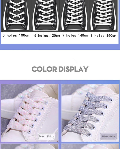 1Pair Fashion Glitter Shoelaces Colorful Flat Shoe laces for Athletic Running Sneakers Shoes Boot 1CM Width Shoelace Strings