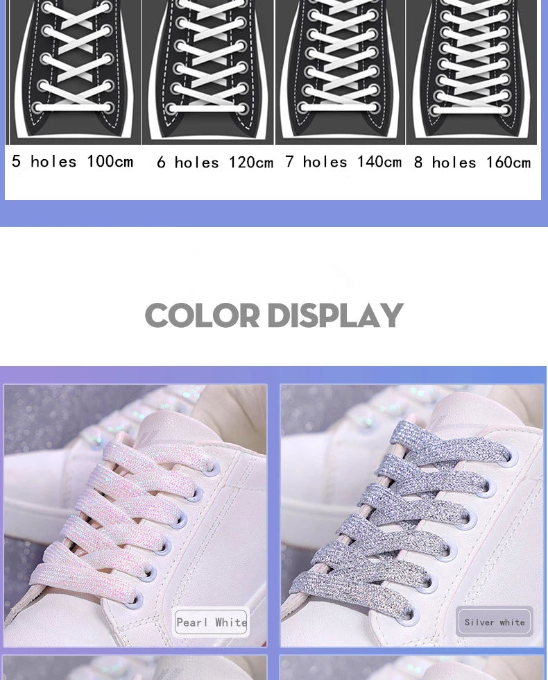 1Pair Fashion Glitter Shoelaces Colorful Flat Shoe laces for Athletic Running Sneakers Shoes Boot 1CM Width Shoelace Strings