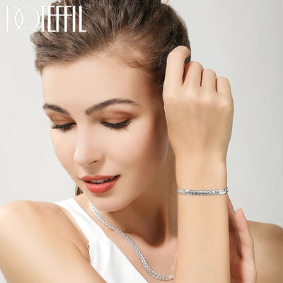 DOTEFFIL 925 Sterling Silver Side Chain Necklace and Bracelet Set - Smarsty