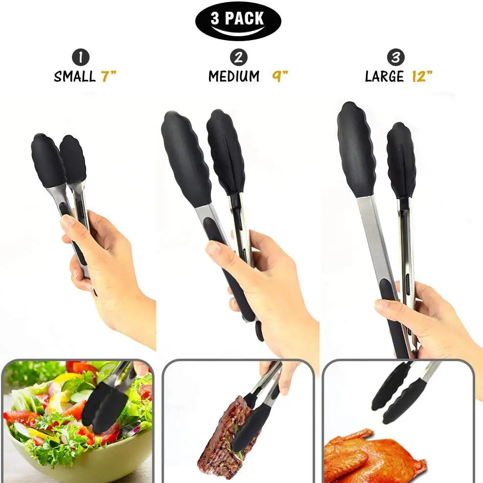 Silicone Kitchen Tongs Stainless Steel Non-Slip Design - Smarsty