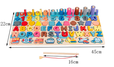 3D Preschool Children Educational Toys Wooden Montessori Arithmetic Magnetic Fishing Digital Shape Matching Building Block Toys - Smarsty