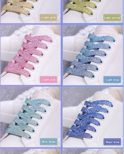 1Pair Fashion Glitter Shoelaces Colorful Flat Shoe laces for Athletic Running Sneakers Shoes Boot 1CM Width Shoelace Strings