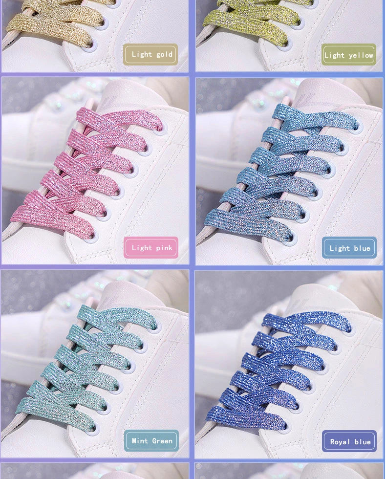 1Pair Fashion Glitter Shoelaces Colorful Flat Shoe laces for Athletic Running Sneakers Shoes Boot 1CM Width Shoelace Strings