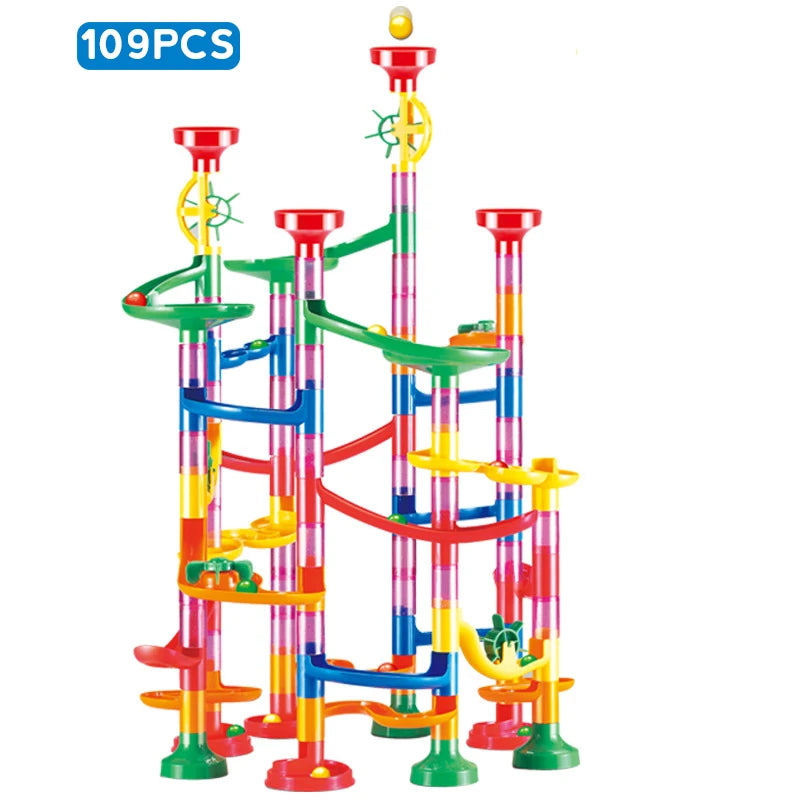 Marble Run Race Track Building Blocks Kids 3D Maze Ball Roll Toy DIY Marble Run Race Coaster Set 80/105/109/133pc Christmas Gift - Smarsty