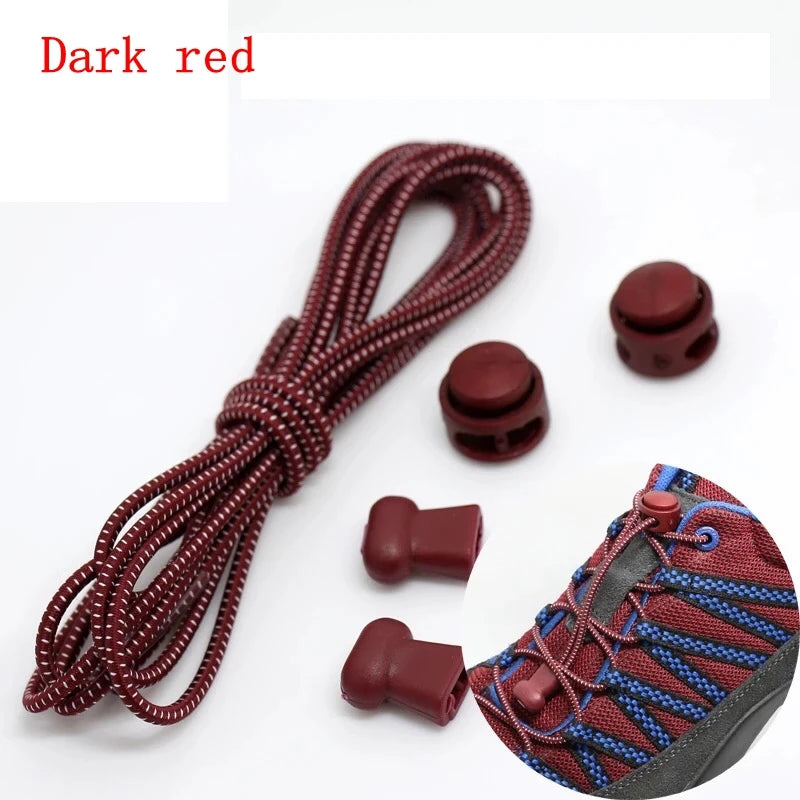 1 Pair 22 Colors Elastic Shoelaces Round Locking No Tie Shoe Laces Kids Adult Quick Lazy Laces Rubber Sneakers Shoelace T1 - Smarsty
