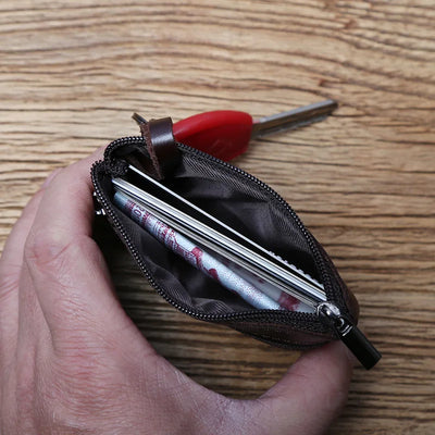 Genuine Leather Mini Coin Purse for MenTop Layer Cowhide Wallet Women Zipper Vintage Card Bag Short Lady Wallet Key Case NZPJ - Smarsty