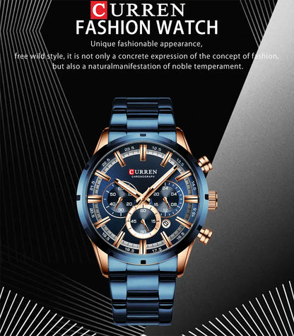 Curren Men's Waterproof Business Watch with Blue Dial - Smarsty