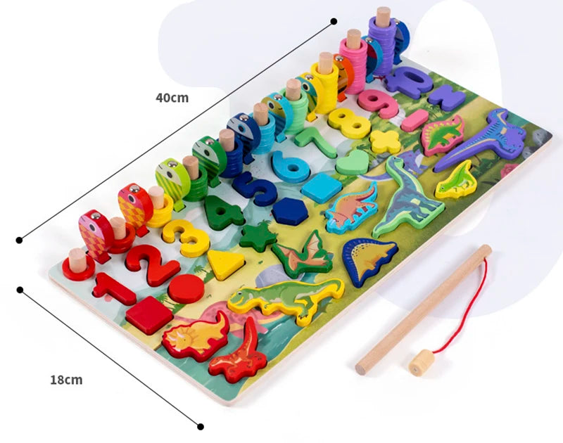 3D Preschool Children Educational Toys Wooden Montessori Arithmetic Magnetic Fishing Digital Shape Matching Building Block Toys - Smarsty