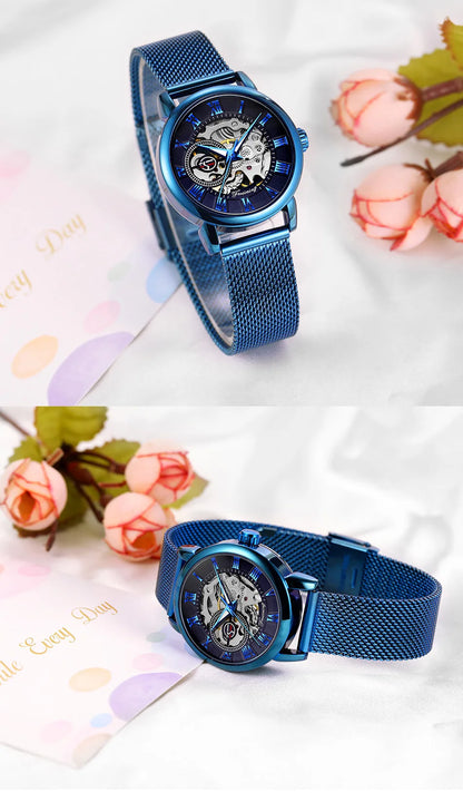 Fashionable Women's Mechanical Automatic Watch with Mesh Strap - Smarsty