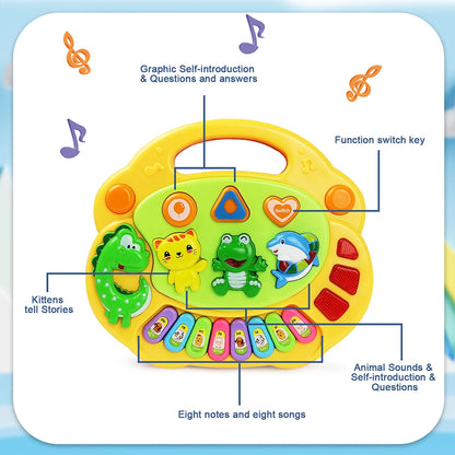 Kids Cartoon Piano Keyboard Game with Animal Sounds Flashing Light Music Baby Instrument Music Toys Educational Toys Kids Gifts by Smarsty