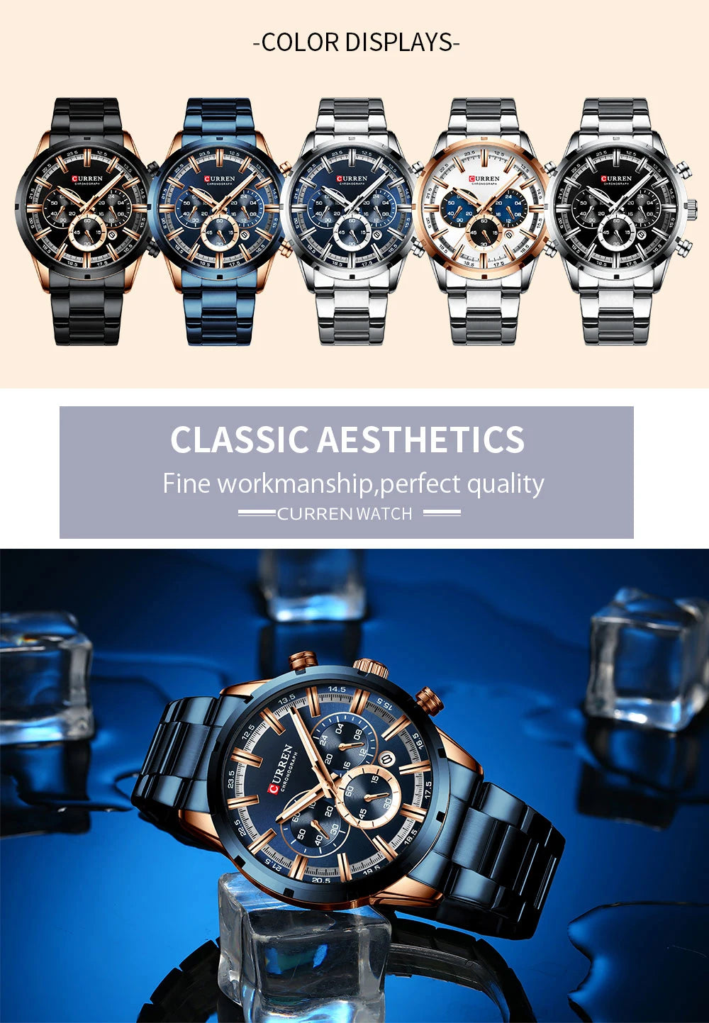 Curren Men's Waterproof Business Watch with Blue Dial - Smarsty