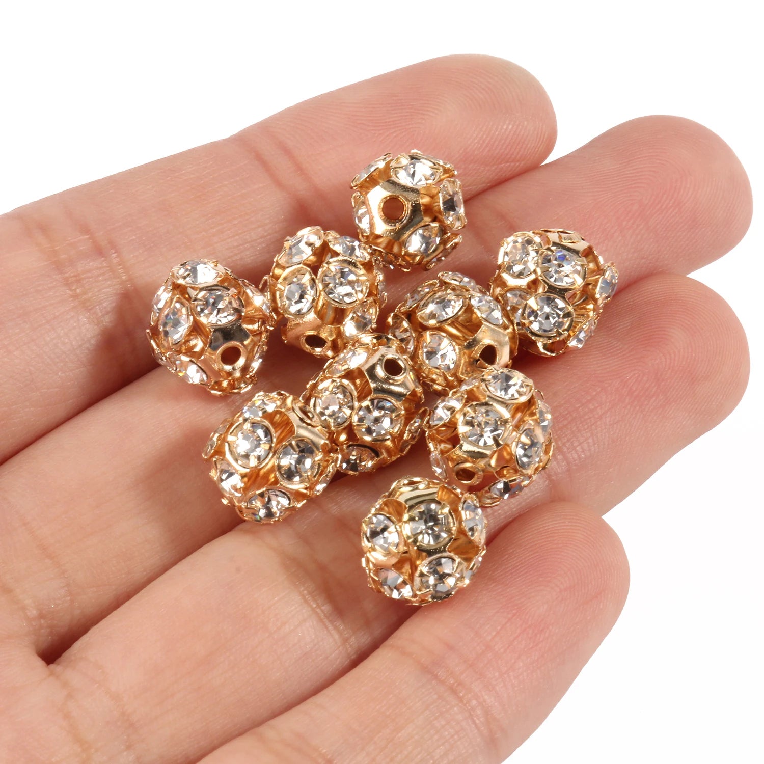 50pcs AB Color Metal Crystal Rhinestone Beads for Jewelry Making - Smarsty
