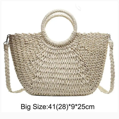 Summer Handmade Straw Bag for Women Beach Tote Moon Shaped - Smarsty