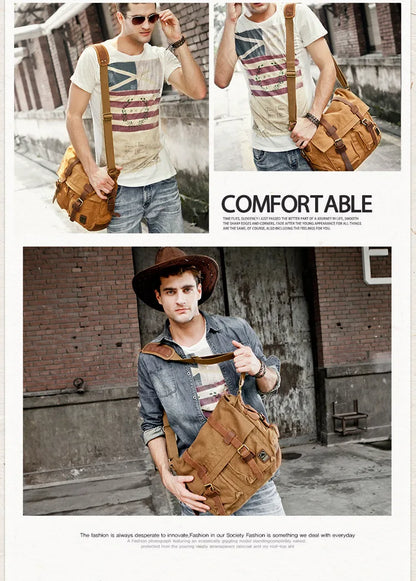 Vintage Leather Canvas Messenger Bag Unisex Crossbody - Smarsty