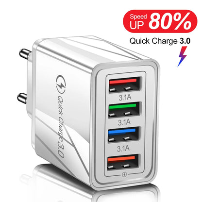 4 Port USB Quick Charge 3.0 Wall Charger EU Connector - Smarsty