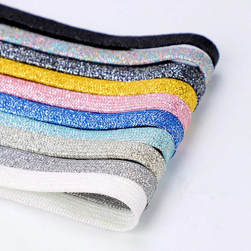 1Pair Fashion Glitter Shoelaces Colorful Flat Shoe laces for Athletic Running Sneakers Shoes Boot 1CM Width Shoelace Strings