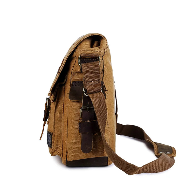 Vintage Leather Canvas Messenger Bag Unisex Crossbody - Smarsty