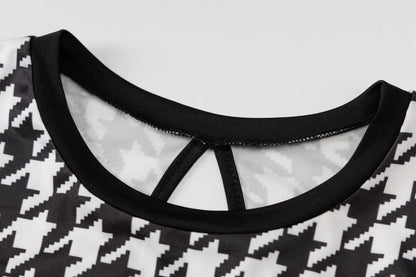 Houndstooth Print Women Long Sleeve Midi Dress Hollow Out Bodycon Sexy Streetwear 2022 Autumn Winter Club Elegant Slim - Smarsty