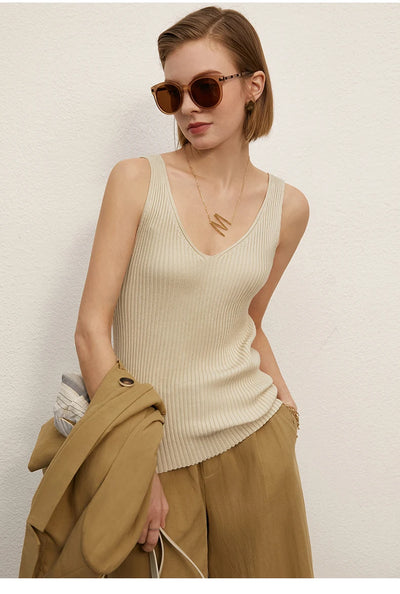 Amii Minimalism Summer New Women's Camisole Tops Office Lady Solid V-neck Sexy Slim Vest Girls Tank Streetwear Tops 12321058 - Smarsty