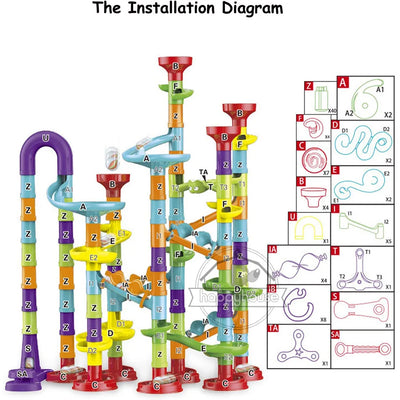 Marble Run Race Track Building Blocks Kids 3D Maze Ball Roll Toy DIY Marble Run Race Coaster Set 80/105/109/133pc Christmas Gift - Smarsty