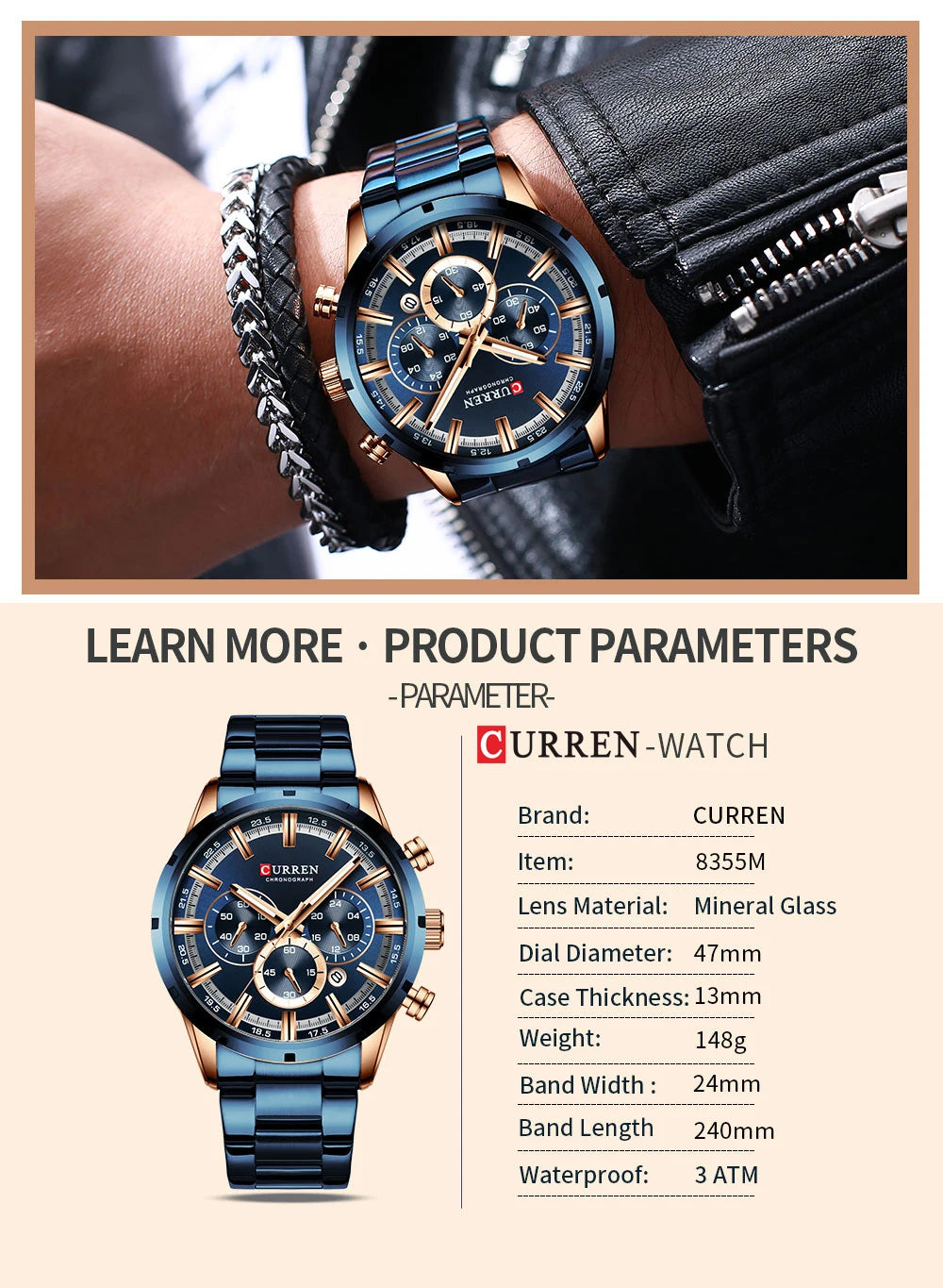 Curren Men's Waterproof Business Watch with Blue Dial - Smarsty