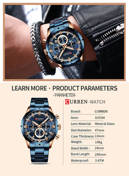 Curren Men's Waterproof Business Watch with Blue Dial - Smarsty