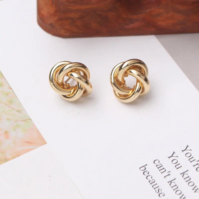 Tiny Gold Twist Round Stud Earrings Small Unusual Design - Smarsty