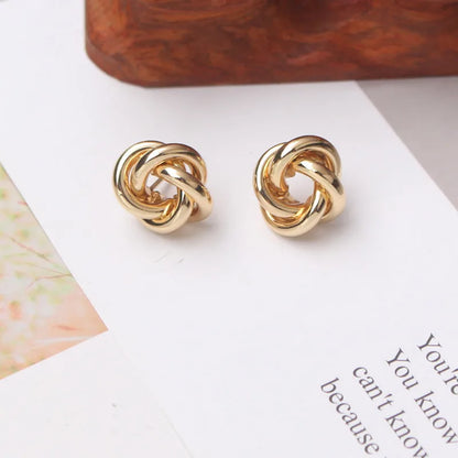 Tiny Gold Twist Round Stud Earrings Small Unusual Design - Smarsty